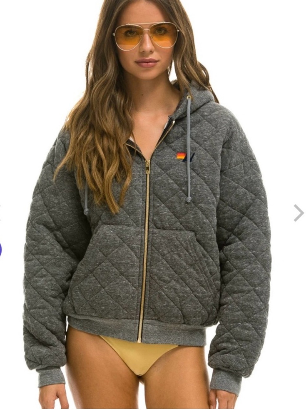 Aviator Nation Quilted Zip Hoodie Relaxed Sweatshirt